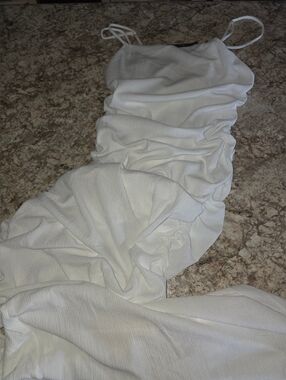 Le Lis White Textured Slip Dress Rusched Mermaid NWT Size Large